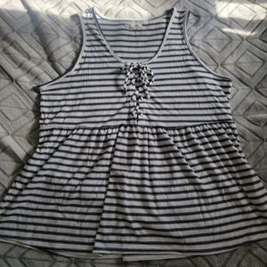 Maurices Navy & White Striped Peplum Tank Top Criss Cross Neckline Size XL